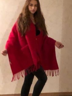 "EXTRA QUALITY NATURAL WOOL SCARF WITH POCKETS AND FRINGES Size: 65 x 180 cm (26 x 71 In) + fringes ➤100% pure natural wool. Colour - red Made: ➤ in Lithuania. Materials: Sheep wool 100 % , Natural wool, Eco wool, Pure New wool, Scandinavian wool The wool is breathless, heat-regulating and odor-neutral.. Scarf with pockets is an extremely practical choice for walks,\"releasing\" not only from an extra basket of items or a backpack but also for a pleasant hand warmth. The natural yarn scarf heat Casual Solid Shawl For Winter, Casual Solid Winter Shawl, Red Winter Cape Shawl, Red Cape Shawl For Winter, Cozy Winter Cape, Cozy Long-sleeve Winter Cape, Cozy Long Sleeve Winter Cape, Cozy Winter Cape Shawl, Cozy Solid Poncho For Winter