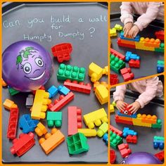 there is a child playing with toys made from legos and plastic bricks on the floor