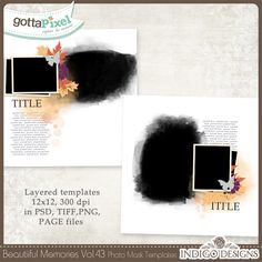 two page layouts with black and white background