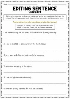 the worksheet for editing sentences