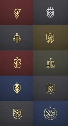 the logos for law firms are shown in different colors and sizes, including gold