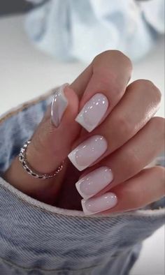 glossy square french tip inspo European French Nails, Professional Short Nails For Work, French Gel Nails Designs, Short Milky French Nails, Classy Clean Nails, Super Square Nails, Biab Designs Ideas, Pretty Nails Classy Short, Deep French Tip Nails Square