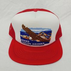 Vtg Grand Canyon, Arizona Hat. Retro Red Hat For Outdoor, Retro Red Baseball Cap For Outdoor, Vintage Red Trucker Hat For Outdoor, Retro Red Snapback Trucker Hat, Vintage Red Snapback Hat For Outdoor, Vintage Red Outdoor Hat, Red Vintage Outdoor Hat, Red Trucker Hat For Beach, Red Trucker Hat With Visor