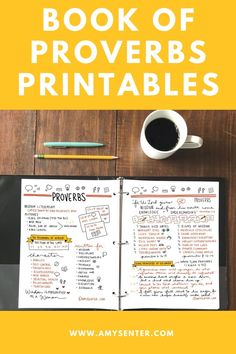 an open notebook with the title book of proverbs printables on it