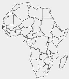 africa map outline with the country name and location highlighted in black on a white background