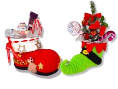 two christmas stockings with candy and candies in them