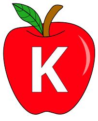 an apple with the letter k on it