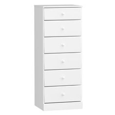 The Prepac Astrid 6 Drawer Dresser is an elegant piece of furniture perfect for your bedroom, nursery, or wardrobe needs. Its tall, skinny body contrasts beautifully with its six spacious drawers, reflecting not only style but also efficient storage. With measurements of 19.75" x 16.5" x 50", it serves as a tall dresser perfect for limited spaces while offering ample drawer storage for clothes, personal items, and even baby essentials. Each of the six drawers for clothing measures 13.5" D x 16.5 Ikea Tall Chest Of Drawers, White Dresser Tall, Wood And White Tall Dresser, Tall White Dresser, High Chest Of Drawers, Lingerie Dresser, Tall Drawers, White 6 Drawer Dresser Tall Narrow, Baby Dresser