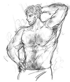 a drawing of a man with no shirt on