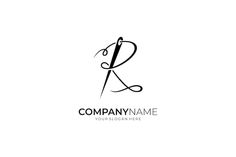 the letter r is made up of scissors and threads logo design template stock illustration