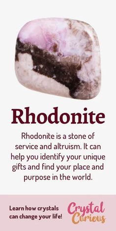 Rhodonite Crystal Meaning, Crystals Rhodonite, Rhodonite Meaning, Crystal Identification, Stone Meanings, Energy Muse, Crystal Healing Chart, Crystal Vibes, Gemstone Properties