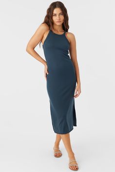 ERES MIDI DRESS Solid Knee-length Midi Dress With Side Slits, Knee-length Midi Dress With Side Slits, Solid Color Midi Dress With Side Slits, Fitted Solid Midi Dress For Loungewear, Casual Midi Dress With Side Slits, Casual Solid Midi Dress With Side Slits, Casual Midi-length Bodycon Dress, Casual Solid Color Midi Bodycon Dress, Ribbed Bodycon Midi Maxi Dress