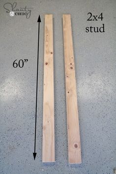 two pieces of wood sitting on top of a floor next to each other with measurements