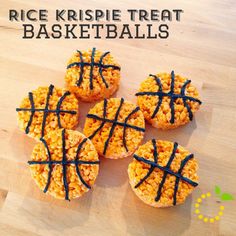 rice krispie treat basketballs on a wooden table