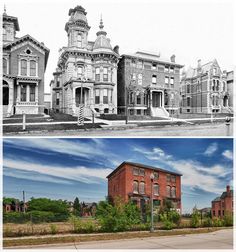 an old and new house in the same photo