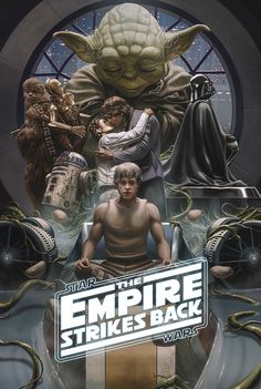 star wars the empire strikes back poster with yoda, luke, and chew - vader