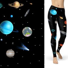 The leggings feature planets and galaxies from another universe. I have always loved space since I was a kid so I wen t ahead and made these in kid sizes as well. There are large planets, comets, galaxies, and the beautiful starts in outer space. Space Pants, Galaxy Universe, Another Universe, Universe Galaxy, Space Galaxy, Wholesale Shirts, Leggings With Pockets, Womens Leggings, Best Leggings