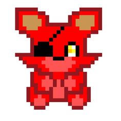 the pixel art is red and black with yellow eyes