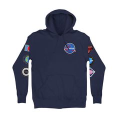 Merch Deals - T-Shirts, Vinyl, Posters  Merchandise | Merchbar Space Patches, Nasa Clothes, Space Patch, Navy Blue Hoodie, Hoodies And Sweatshirts, Hooded Pullover, Logic, Pullover Sweatshirt, Mens Clothing Styles