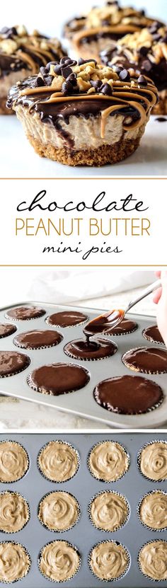 chocolate peanut butter muffins in a pan and on a tray with the title above it