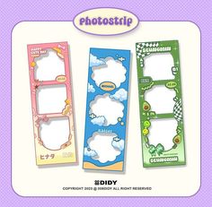 three different colored bookmarks with clouds and stars on the front, one has a photo frame