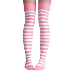 Cute And Comfortable, These Pink And White Striped Thigh High Socks Are The Perfect Fit. Size: Women's 7-11 Material: 80% Cotton, 20% Nylon & Elastic Length: 32” - 34” Before Stretched Pink Thigh High Socks, Striped Thigh Highs, White Thigh High Socks, Pink Knee High Socks, Striped Thigh High Socks, White Thigh Highs, Thigh Socks, Cute Tights, Over Knee Socks