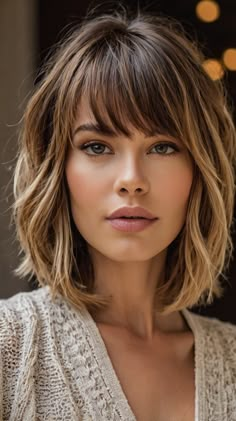 Sleek Tousled Bob with Curtain Bangs Fine Hair Fringe Shoulder Length, Bob With Fringe Bangs Mid Length, Mid Length Bob With Side Bangs, Mid Bob With Bangs, Side Bangs Medium Hair, Side Bang Medium Length Hair, Long Bobs With Bangs, Dark Brown Hair Bangs Mid Length, Curtain Bangs Medium Hair Straight