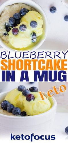 blueberry shortcake in a mug with ketofocus on the side and text overlay