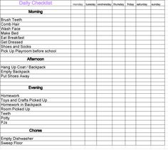 the daily checklist is shown in this printable form, and includes several items for each