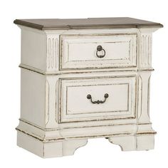 an antique white nightstand with two drawers