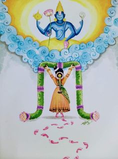 an artistic painting depicting the hindu god