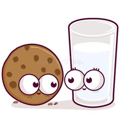 a chocolate chip cookie and a glass of milk royalty illustration