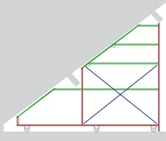 the side view of a roof with three different angles and lines on each side, including two