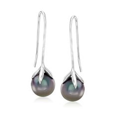 Ross-Simons - 10-11mm Black Cultured Tahitian Pearl Drop Earrings in Silver. A sleek departure from traditional pearl looks, these elegant 10-11mm black cultured Tahitian pearl drop earrings will add an aura of intrigue to your already sophisticated style. The bold pair of gems are held by simple settings of polished sterling silver that let their dark and dreamy luster steal focus. Hanging length is 1 3/8". Earwire, black pearl drop earrings. Tahitian pearls are unique and may vary. Pearl birth Tahitian Pearl Ring, Tahitian Pearl Pendant, Black Pearl Earrings, Fishhook Earrings, Silver Jewellery Sets, Tahitian Pearls, Pearl Pendant Necklace, Lovely Jewellery, Diamond Pendant Necklace