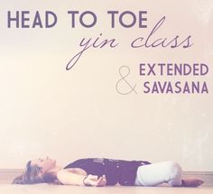 a woman is laying on the floor with her head to toe in class sign above her