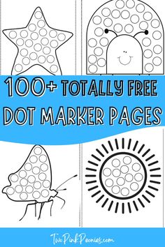 text that says 100+ totally free dot marker pages below and above are images of mock ups of the pages Dot Art Preschool, Free Prek Activities, Dot Art Patterns Free Printable, Polka Dot Activities, Preschool Dot Art, Dabber Worksheets Free, Color Dot Activities, Do A Dot Art Ideas, Dot Painting For Preschoolers