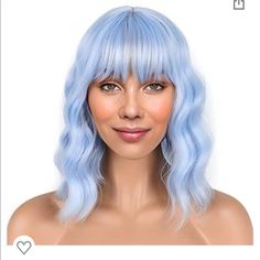 Brand New From Amazon- Light Blue Wig. Missed The Return Window, Never Worn. Perfect For Halloween, Bachelorette Parties, And More! Wavy Hair Shoulder Length, Wavy Shoulder Length Bob, Bob Wigs With Bangs, Fashion Cosplay, Wigs Cosplay, Wig Curly, Bangs For Women, Shoulder Length Bob, Green Wig