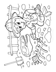 a coloring page with an image of a cartoon character in the ocean and other things to color