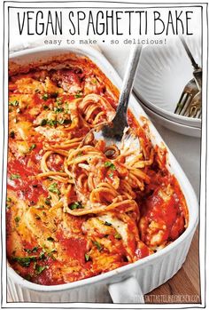 the cover of vegan spaghetti bake