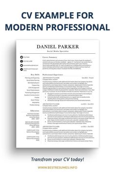 the cv resume for modern professionals is shown in blue and white, with an image of a