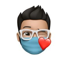 a man with glasses and a face mask has a heart in his mouth on it