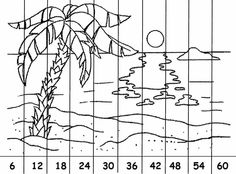 a drawing of a palm tree on the beach with numbers and lines in front of it