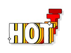 the word hot with an arrow pointing to it's right side on a white background