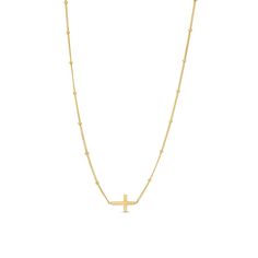 A touching look of faith, this sideways cross necklace is a thoughtful gift. 14K gold A sideways cross is the shining centerpiece Beaded stations shimmer along the chain 16-inch necklace; lobster-claw clasp Adjustable sliding bead extender allows varied lengths to 16.0 inches. Sideways Cross Necklace, Cross Necklace Sideways, 16 Inch Necklace, Gift Inspo, The Shining, Lobster Claw, Thoughtful Gifts, Cross Necklace, My Style