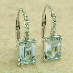 4 Ct Emerald Simulated Aqua Aquamarine Drop Dangle Earrings 925 Sterling Silver | eBay Bijoux Art Deco, Aquamarine Earrings, Aquamarine Jewelry, Hoops Earrings, Leverback Earrings, Drop Dangle Earrings, Diamond Drops, Fine Earrings, Fine Jewellery Earrings