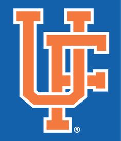 an orange and blue logo with the letter u in it's center on a blue background