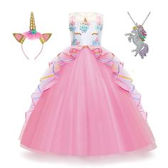 PRICES MAY VARY. Product Includes : unicorn princess dress, unicorn headdress, unicorn necklace High-quality material : the princess costume is made of breathable, lightweight and safe materials to ensure that it will not itch, pill or fade. Excellent design:fancy unicorn dresses for girls with Rainbow colors , Invisible zipper opening and closing , chic flowers , and the details of the princess costume for girls are very beautiful. Applications:Perfect for Birthday Party, Christmas, Dress Up, H Girls Unicorn Costume, Unicorn Dresses, Girl Unicorn Costume, Princess Costumes For Girls, Long Maxi Gowns, Kids Breakfast, Peppermint Sugar, Baby Costumes Girl, Oatmeal Bowls