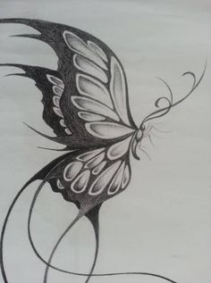 a black and white drawing of a butterfly