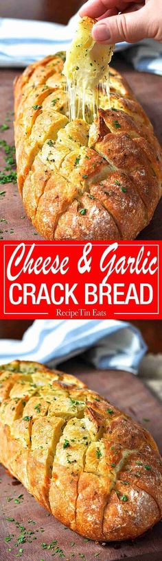 Cheese and garlic crack bread - this cheesy garlic bread is outta this world! recipetineats.com Recipe Tin, Cheesy Garlic Bread, God Mat, Crumpets, Pull Apart, Bagels, Garlic Bread, Appetizer Snacks, Thanksgiving Recipes