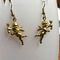 Beautiful Gold Plated Cupid Earrings Hooks Vintage Fast Shipping Too Cupid Earrings, Vintage Cupid, Vintage Color, Vintage Colors, Beautiful Things, Gold Plate, Jewelry Accessories, Jewelry Earrings, Plating